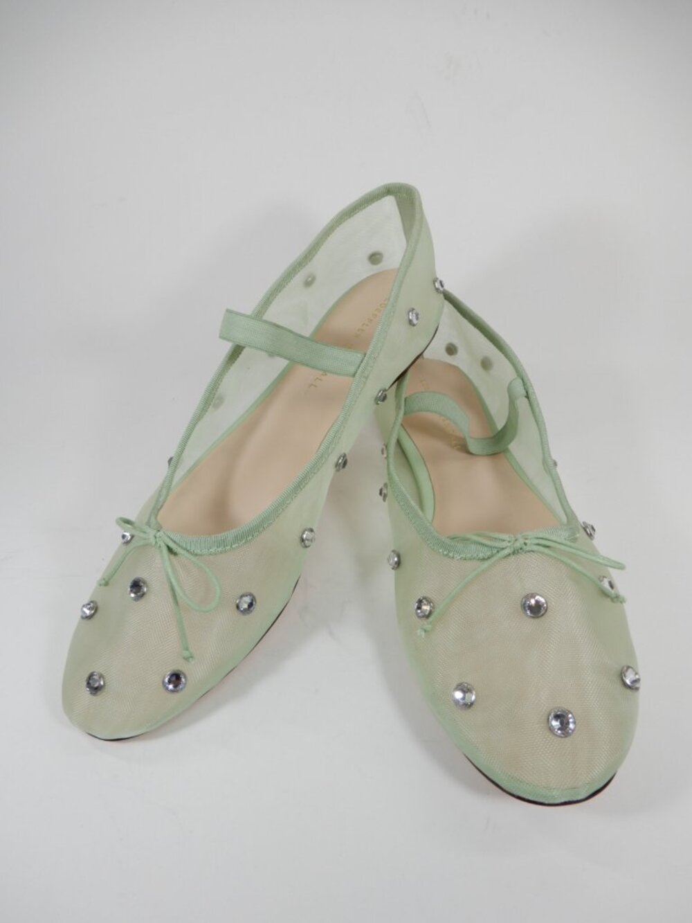Loeffler Randall Leonie Mary Jane Ballet Flats Size 10 Crystal Mesh Seafoam NEW - Picture 5 of 16